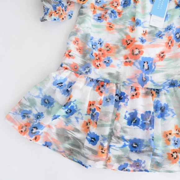 Tanya Taylor Mini Eliza White Orange & Blue Watercolour Floral  Dress XS NWT - Picture 4 of 8